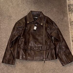 Fashion Nova Dark Brown Leather Jacket